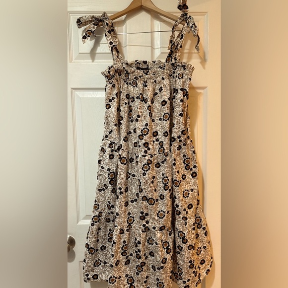 Aakaa Black Brown Cream Babydoll Floral Dress Midi - Picture 1 of 7